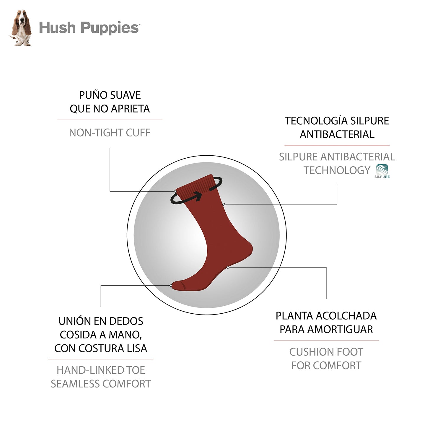 Calcetín Hombre Co Plain Cushionfoot | Hush Puppies