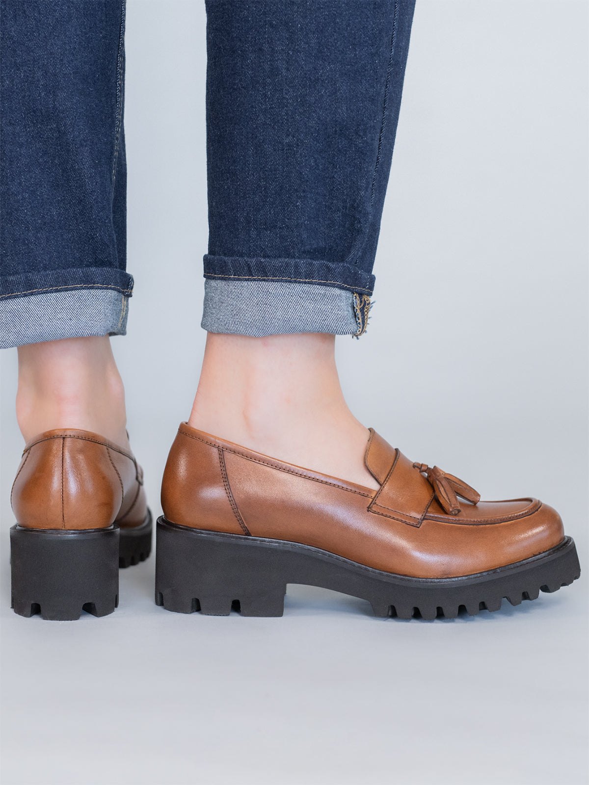 Mocasín Cuero Mujer Clov Café