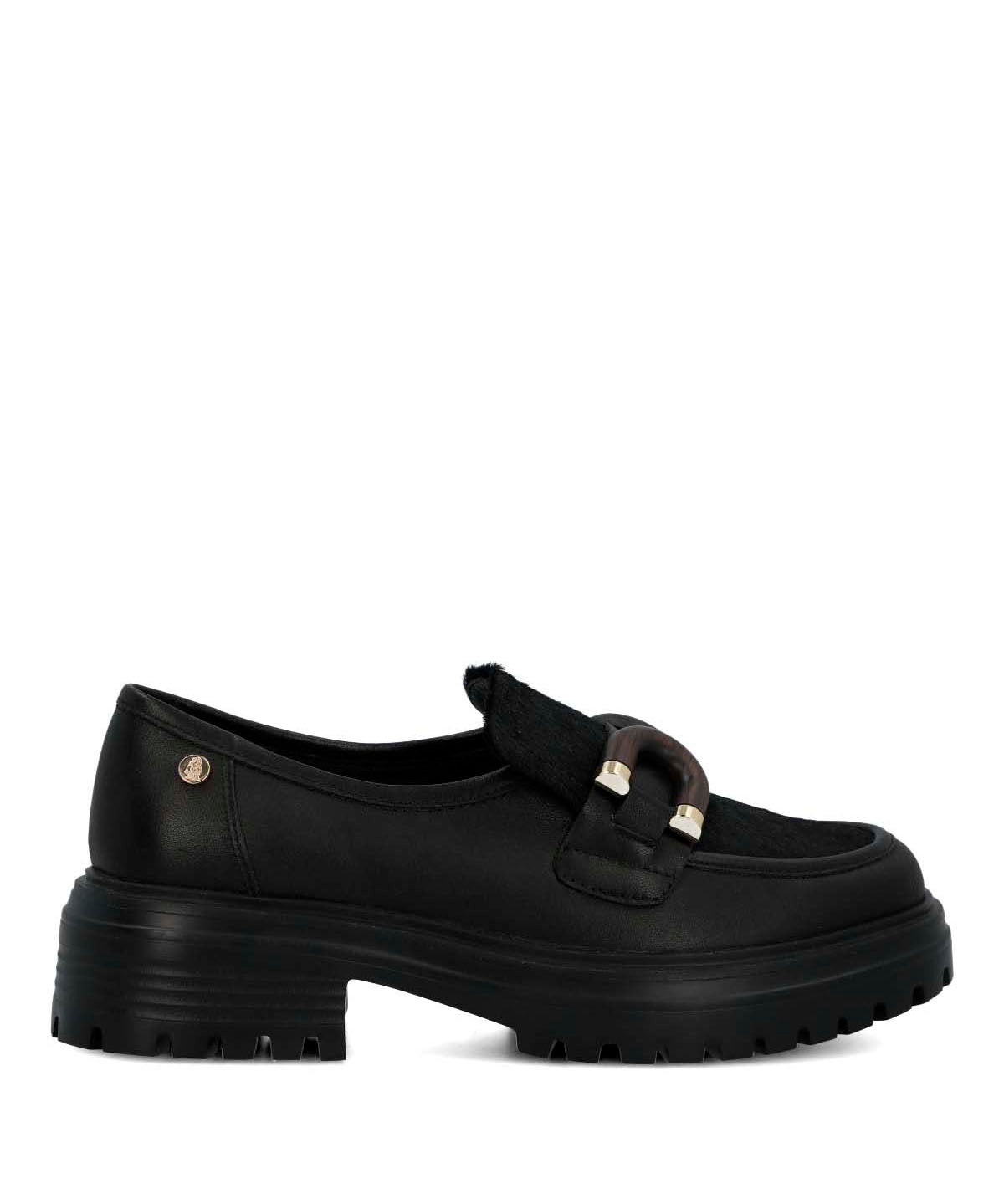 Mocasin Cuero Mujer Botana Negro