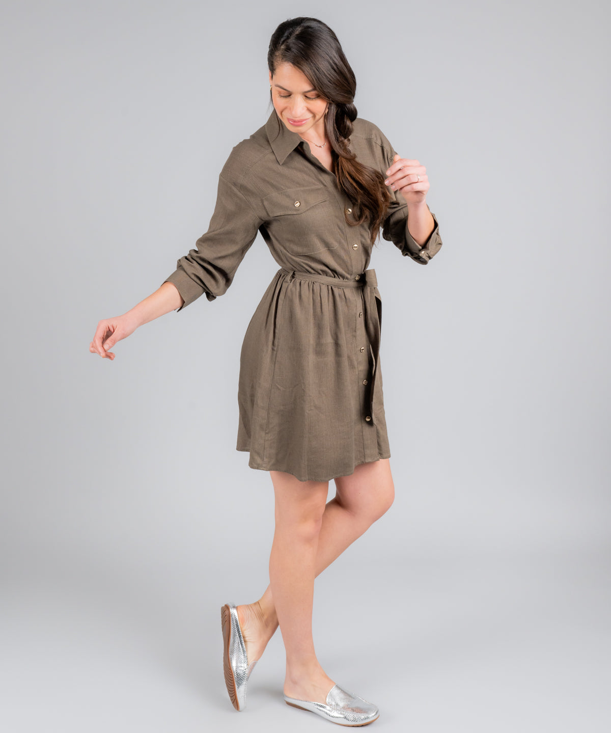 Mocasin Cuero Mujer Metalizado Cabris Gris